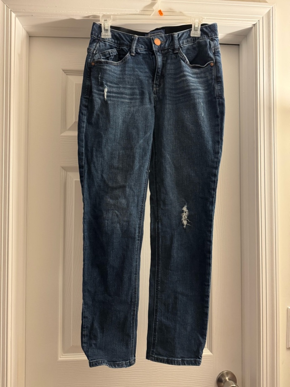 Democracy Dark Blue Straight-Leg Distressed Jeans